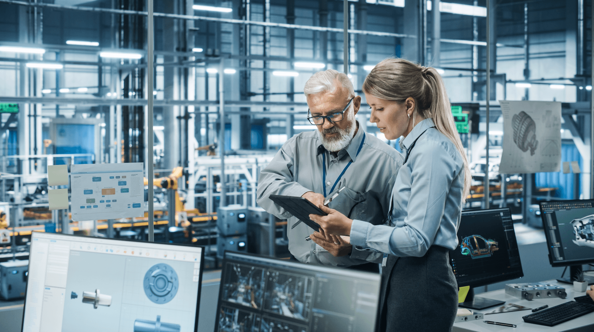 male and female engineer in high-tech office